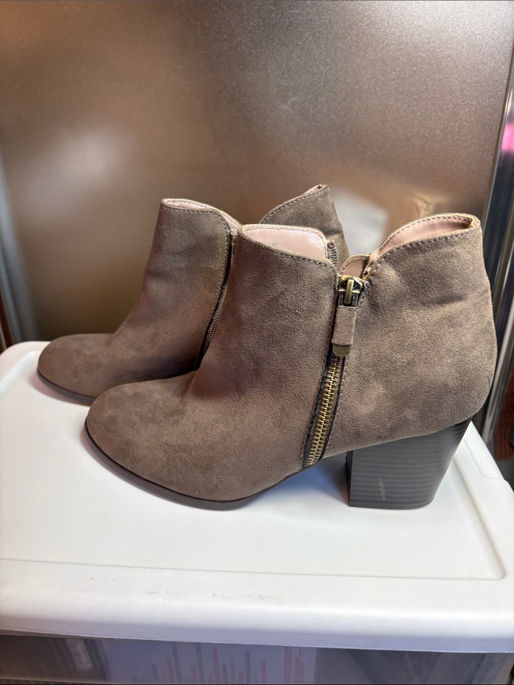 Style & Co. Taupe Suede Ankle Booties with Side Zip